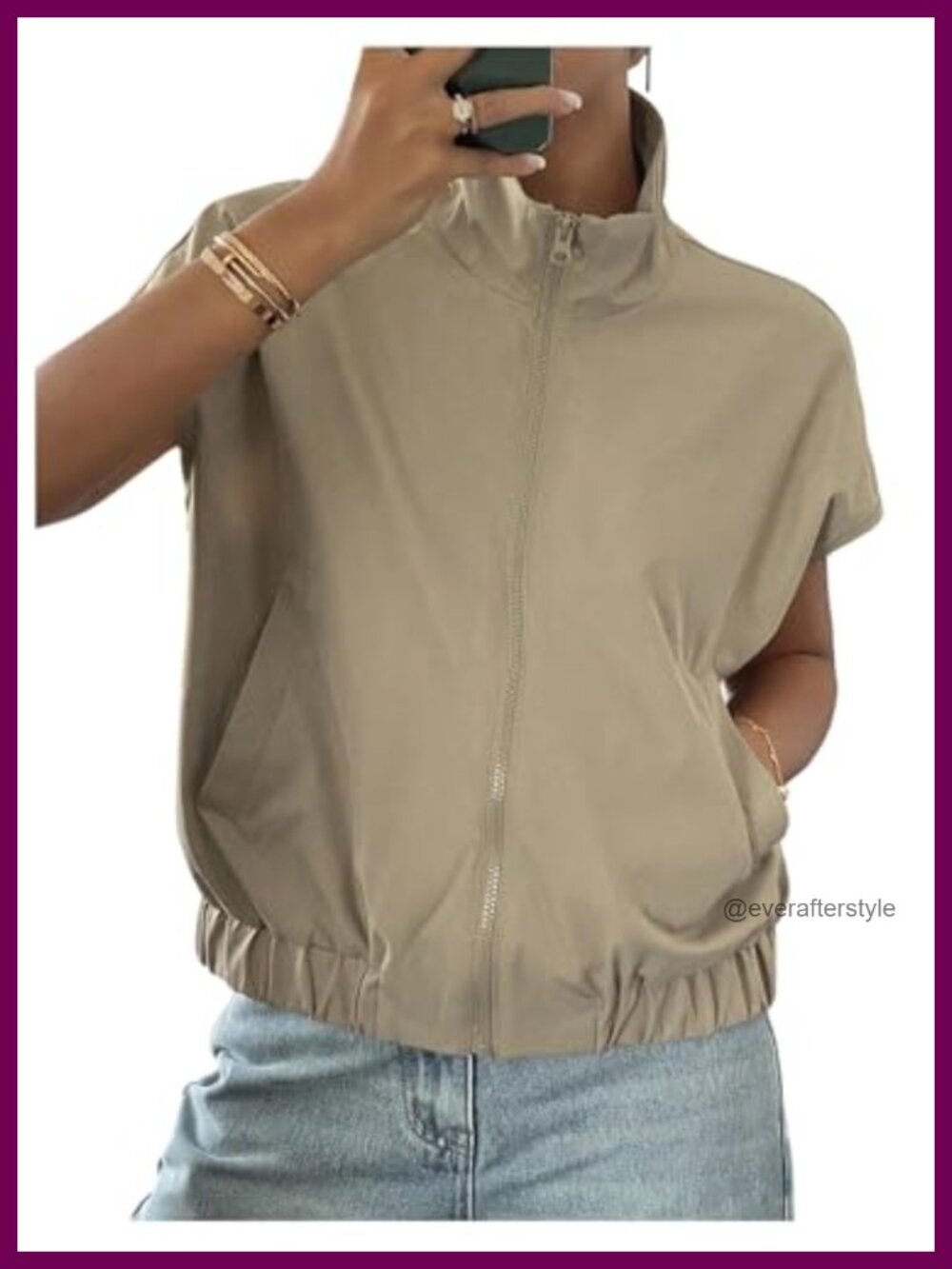 SHENHE Zip Up Short Sleeve Jacket Stand Collar Pockets Vest